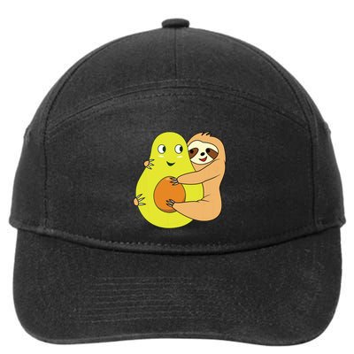 Cute Lazy Sloth Animal Avocado Lover Hugging 7-Panel Snapback Hat