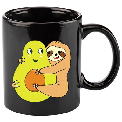 Cute Lazy Sloth Animal Avocado Lover Hugging 11oz C Handle Ceramic Mug