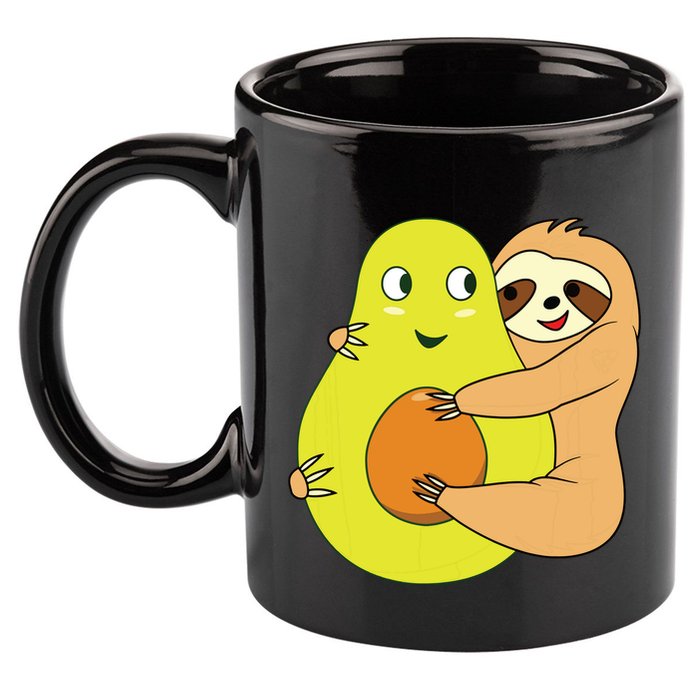 Cute Lazy Sloth Animal Avocado Lover Hugging 11oz C Handle Ceramic Mug