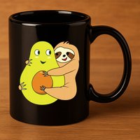 Cute Lazy Sloth Animal Avocado Lover Hugging 11oz C Handle Ceramic Mug