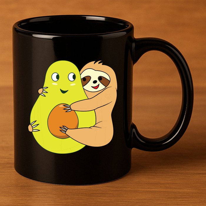 Cute Lazy Sloth Animal Avocado Lover Hugging 11oz C Handle Ceramic Mug