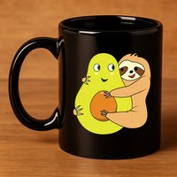 Cute Lazy Sloth Animal Avocado Lover Hugging 11oz C Handle Ceramic Mug