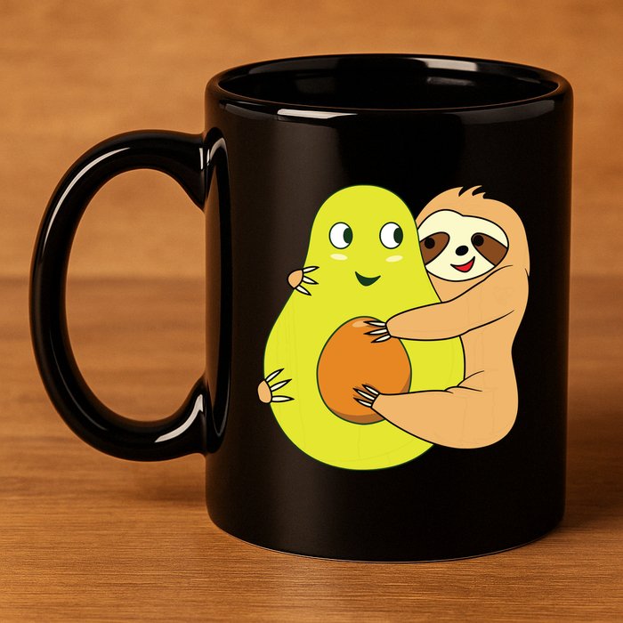 Cute Lazy Sloth Animal Avocado Lover Hugging 11oz C Handle Ceramic Mug