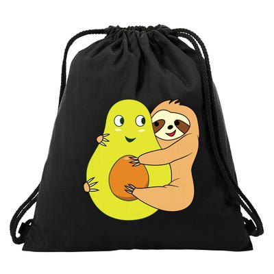 Cute Lazy Sloth Animal Avocado Lover Hugging Drawstring Bag