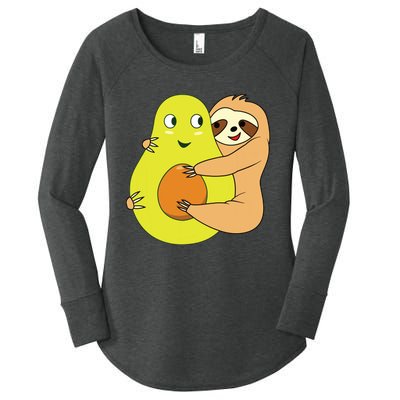 Cute Lazy Sloth Animal Avocado Lover Hugging Women's Perfect Tri Tunic Long Sleeve Shirt