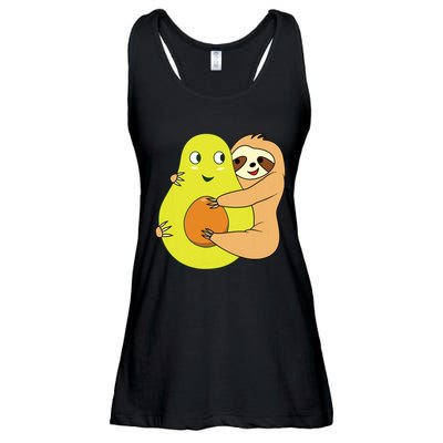 Cute Lazy Sloth Animal Avocado Lover Hugging Ladies Essential Flowy Tank