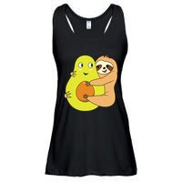 Cute Lazy Sloth Animal Avocado Lover Hugging Ladies Essential Flowy Tank