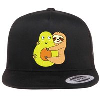 Cute Lazy Sloth Animal Avocado Lover Hugging Flat Bill Trucker Hat