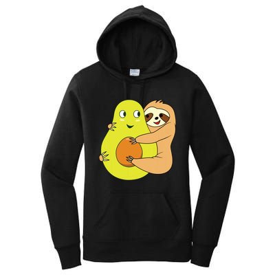 Cute Lazy Sloth Animal Avocado Lover Hugging Women's Pullover Hoodie