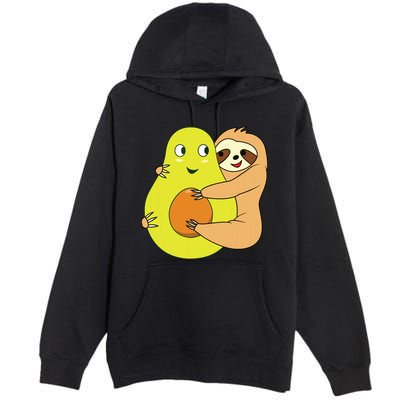 Cute Lazy Sloth Animal Avocado Lover Hugging Premium Pullover Hoodie
