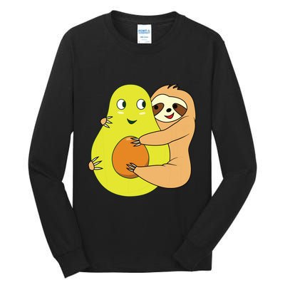 Cute Lazy Sloth Animal Avocado Lover Hugging Tall Long Sleeve T-Shirt