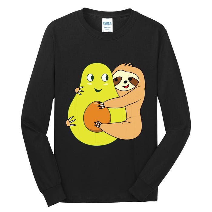 Cute Lazy Sloth Animal Avocado Lover Hugging Tall Long Sleeve T-Shirt