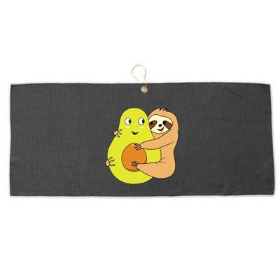 Cute Lazy Sloth Animal Avocado Lover Hugging Large Microfiber Waffle Golf Towel