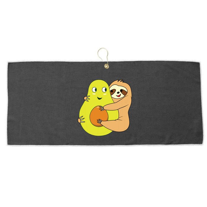 Cute Lazy Sloth Animal Avocado Lover Hugging Large Microfiber Waffle Golf Towel