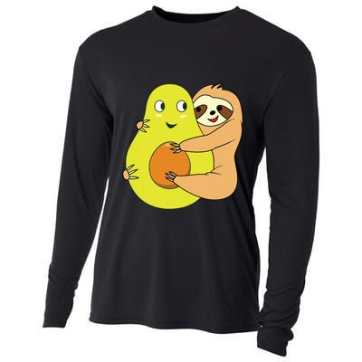 Cute Lazy Sloth Animal Avocado Lover Hugging Cooling Performance Long Sleeve Crew