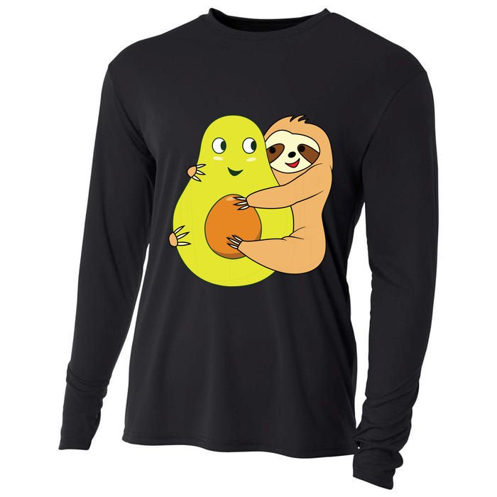 Cute Lazy Sloth Animal Avocado Lover Hugging Cooling Performance Long Sleeve Crew