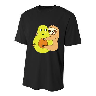 Cute Lazy Sloth Animal Avocado Lover Hugging Youth Performance Sprint T-Shirt