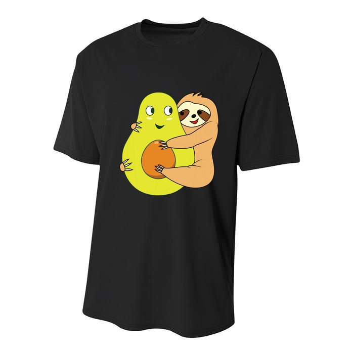 Cute Lazy Sloth Animal Avocado Lover Hugging Youth Performance Sprint T-Shirt