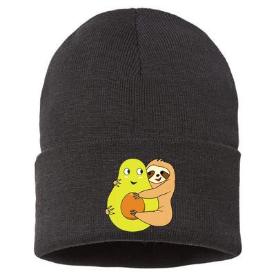 Cute Lazy Sloth Animal Avocado Lover Hugging Sustainable Knit Beanie
