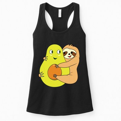 Cute Lazy Sloth Animal Avocado Lover Hugging Womens Tank Top