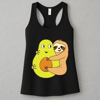 Cute Lazy Sloth Animal Avocado Lover Hugging Womens Tank Top