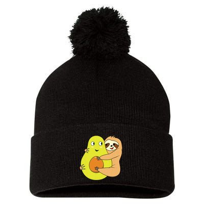 Cute Lazy Sloth Animal Avocado Lover Hugging Pom Pom 12in Knit Beanie