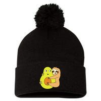 Cute Lazy Sloth Animal Avocado Lover Hugging Pom Pom 12in Knit Beanie