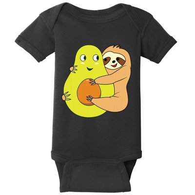 Cute Lazy Sloth Animal Avocado Lover Hugging Baby Bodysuit