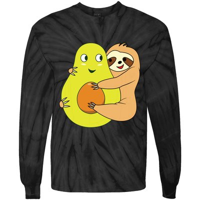 Cute Lazy Sloth Animal Avocado Lover Hugging Tie-Dye Long Sleeve Shirt