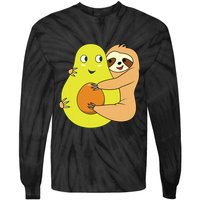 Cute Lazy Sloth Animal Avocado Lover Hugging Tie-Dye Long Sleeve Shirt