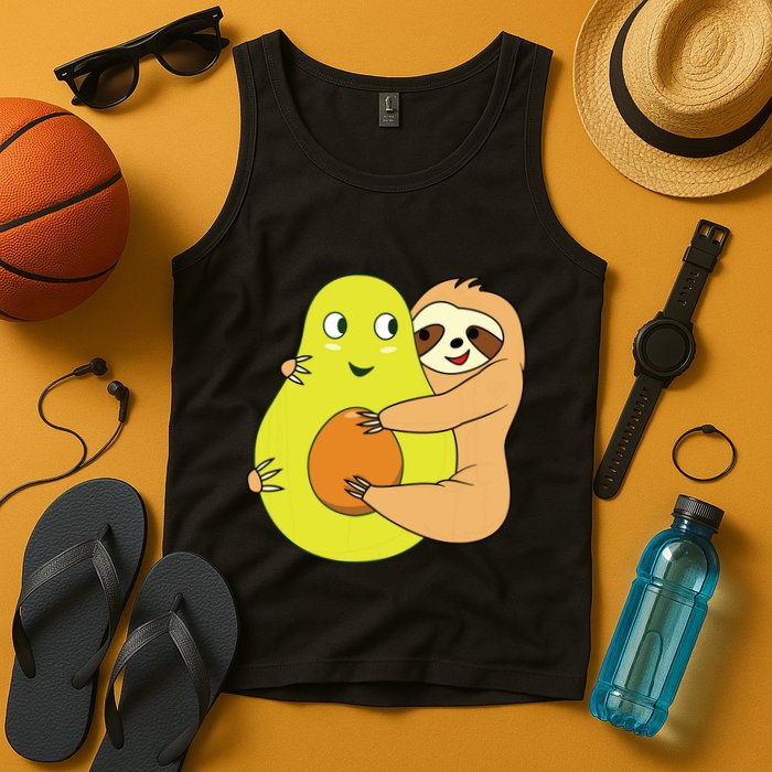Cute Lazy Sloth Animal Avocado Lover Hugging Tank Top
