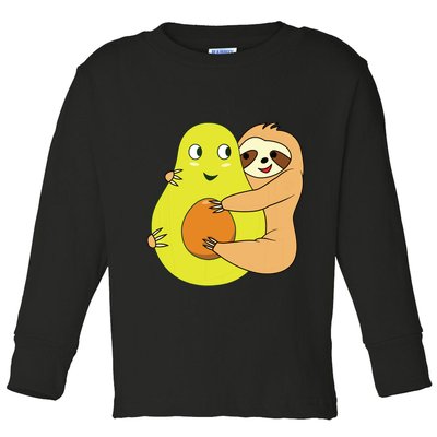 Cute Lazy Sloth Animal Avocado Lover Hugging Toddler Long Sleeve Shirt