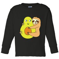 Cute Lazy Sloth Animal Avocado Lover Hugging Toddler Long Sleeve Shirt