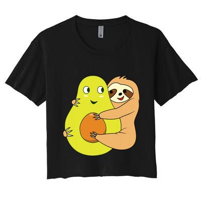 Cute Lazy Sloth Animal Avocado Lover Hugging Crop Top