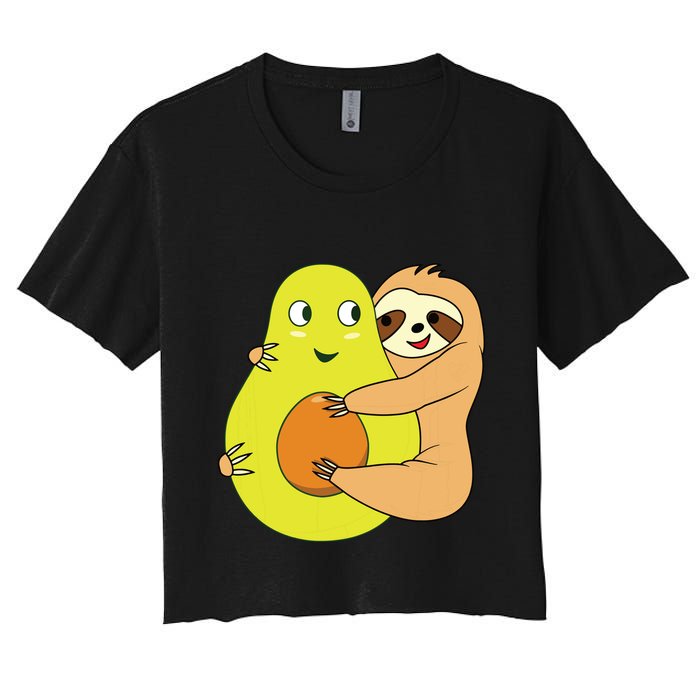 Cute Lazy Sloth Animal Avocado Lover Hugging Crop Top