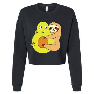 Cute Lazy Sloth Animal Avocado Lover Hugging Cropped Pullover Crew