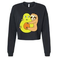 Cute Lazy Sloth Animal Avocado Lover Hugging Cropped Pullover Crew