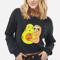Cute Lazy Sloth Animal Avocado Lover Hugging Cropped Pullover Crew