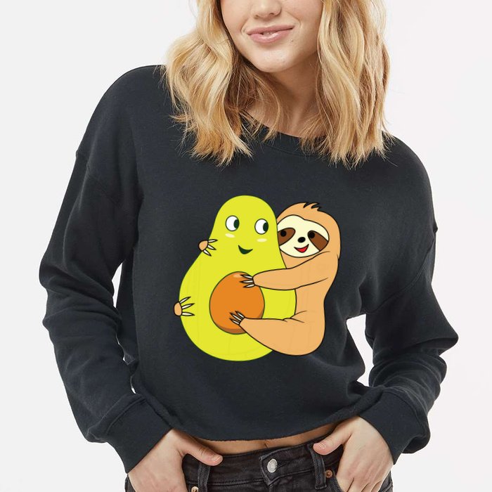 Cute Lazy Sloth Animal Avocado Lover Hugging Cropped Pullover Crew