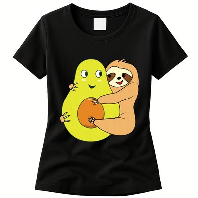 Cute Lazy Sloth Animal Avocado Lover Hugging Womens T-Shirt