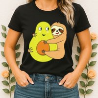 Cute Lazy Sloth Animal Avocado Lover Hugging Womens T-Shirt