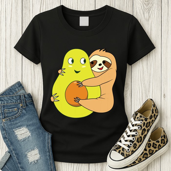 Cute Lazy Sloth Animal Avocado Lover Hugging Womens T-Shirt