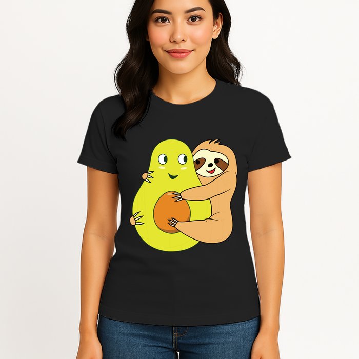 Cute Lazy Sloth Animal Avocado Lover Hugging Womens T-Shirt