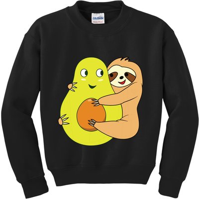 Cute Lazy Sloth Animal Avocado Lover Hugging Kids Sweatshirt