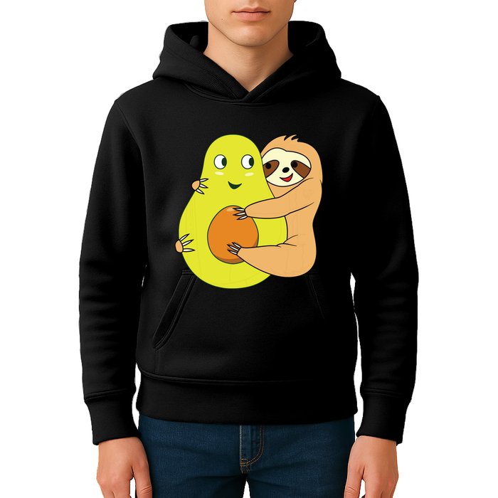 Cute Lazy Sloth Animal Avocado Lover Hugging Kids Hoodie