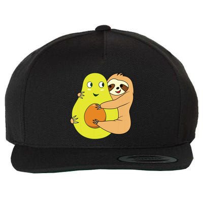 Cute Lazy Sloth Animal Avocado Lover Hugging Wool Snapback Cap