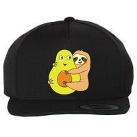 Cute Lazy Sloth Animal Avocado Lover Hugging Wool Snapback Cap