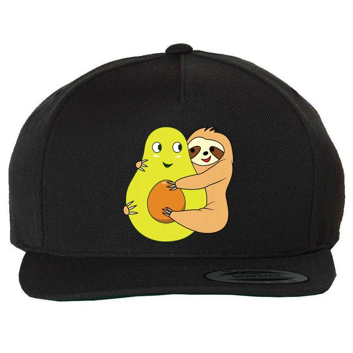 Cute Lazy Sloth Animal Avocado Lover Hugging Wool Snapback Cap
