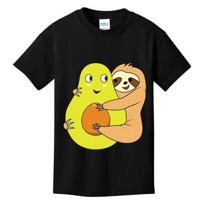 Cute Lazy Sloth Animal Avocado Lover Hugging Kids T-Shirt