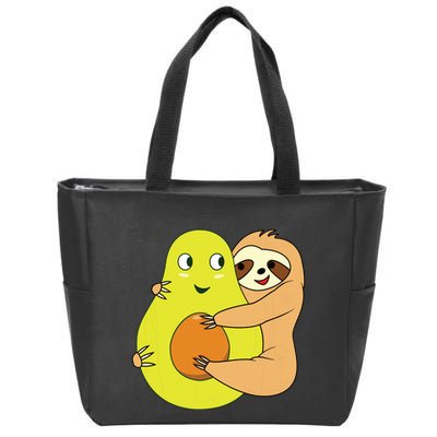 Cute Lazy Sloth Animal Avocado Lover Hugging Zip Tote Bag